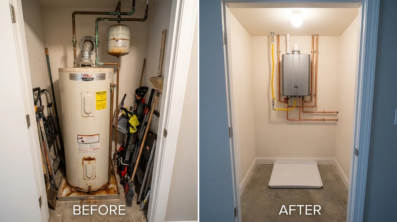 Tank water heater versus wall-mounted tankless unit comparison for Fayetteville, WV homeowners
